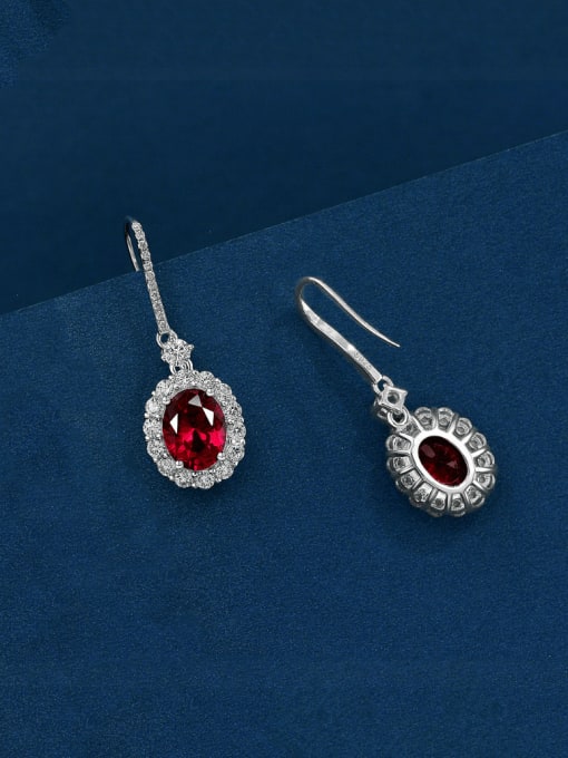 Red [E 0133] 925 Sterling Silver High Carbon Diamond Geometric Luxury Cluster Earring